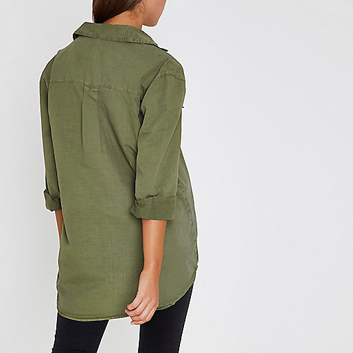 river island online sale,jacques-vertuk South Africa Khaki green eyelet pocket long sleeve shirt women 706685