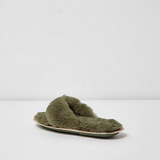 petite jackets river island,jacques-vertuk Sale Shoes Khaki green faux fur bow flip flop slippers Slippers Sleepwear & Slippers women