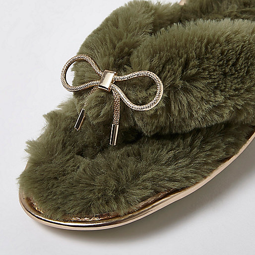 river island mens clearance sale,jacques-vertuk London Khaki green faux fur bow flip flop slippers women 703362