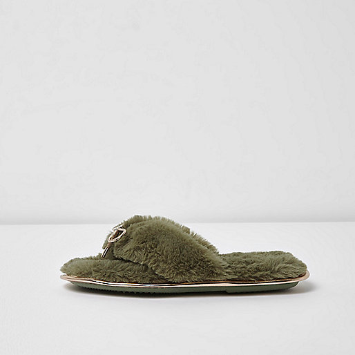 petite jackets river island,jacques-vertuk Sale Shoes Khaki green faux fur bow flip flop slippers Slippers Sleepwear & Slippers women