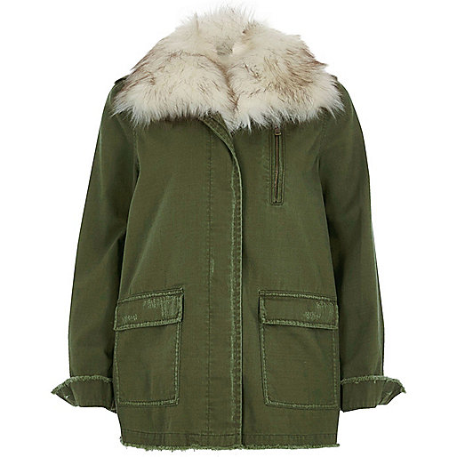 jacques-vertuk Khaki green faux fur collar army jacket 702046 women Coats / Jackets Jackets