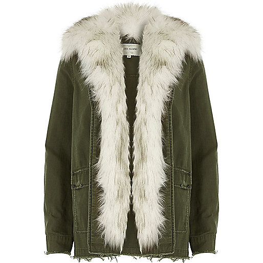 jacques-vertuk Khaki green faux fur front jacket 698097 women Coats / Jackets Jackets