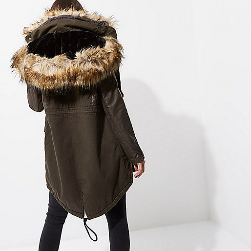 black and white shoes river island,Last Year S jacques-vertuk Coats Khaki green faux fur trim hooded parka Jackets Coats / Jackets women