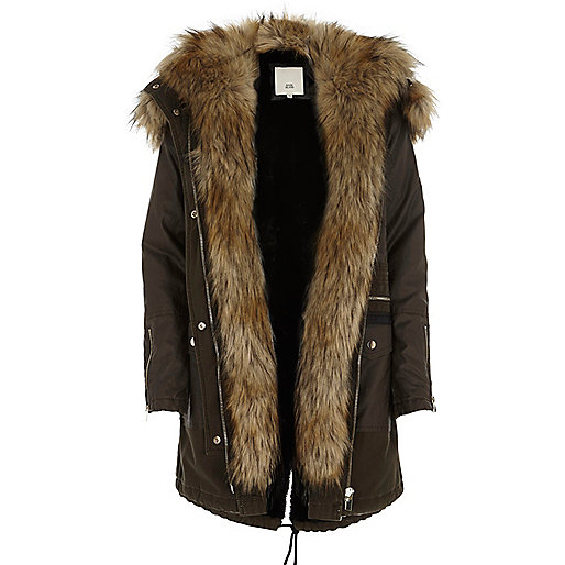 black and white shoes river island,Last Year S jacques-vertuk Coats Khaki green faux fur trim hooded parka Jackets Coats / Jackets women