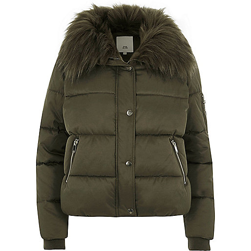 jacques-vertuk Khaki green fur collar puffer jacket 702406 women Coats / Jackets Jackets