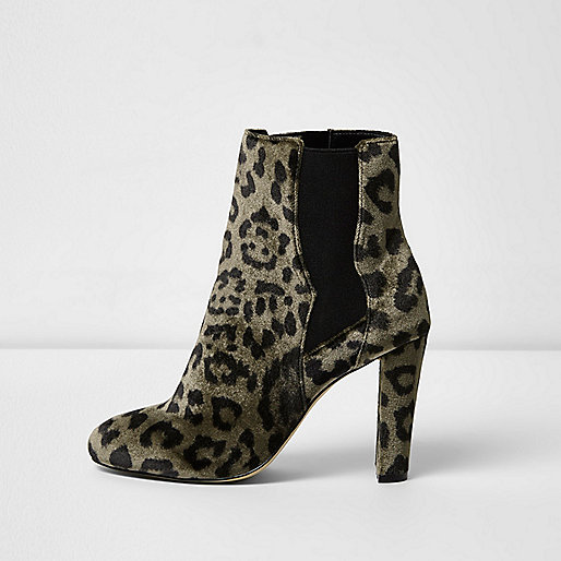 jacques-vertuk Khaki green leopard print chelsea boots 704730 women Shoes / Boots Boots