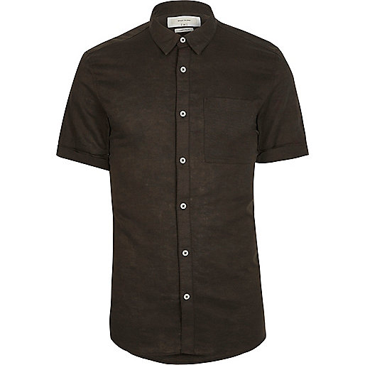 river island outlet,jacques-vertuk Online Khaki green linen blend short sleeve shirt men 300704