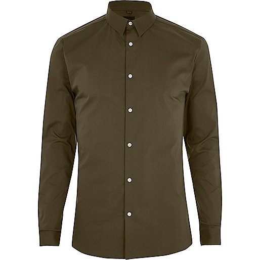 jacques-vertuk Khaki green long sleeve muscle fit shirt 302112 men Shirts Long Sleeve Shirts