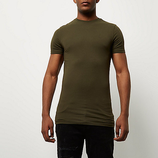 river island online,Shop jacques-vertuk Online Khaki green longline muscle fit T-shirt T-shirts T-Shirts / Tanks men