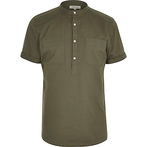 jacques-vertuk Khaki green over head short sleeve shirt 287336 men Shirts