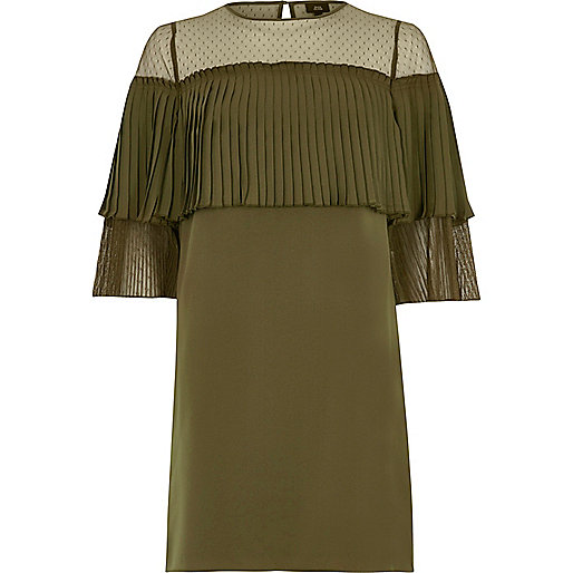 jacques-vertuk Khaki green pleated frill swing dress 702897 women Dresses Swing Dresses