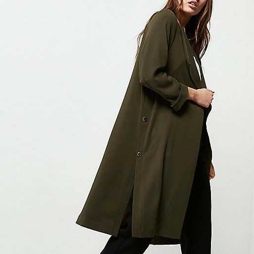 river island black jelly sandals,River I9Sland Khaki green popper side duster coat Coats / Jackets Sale women