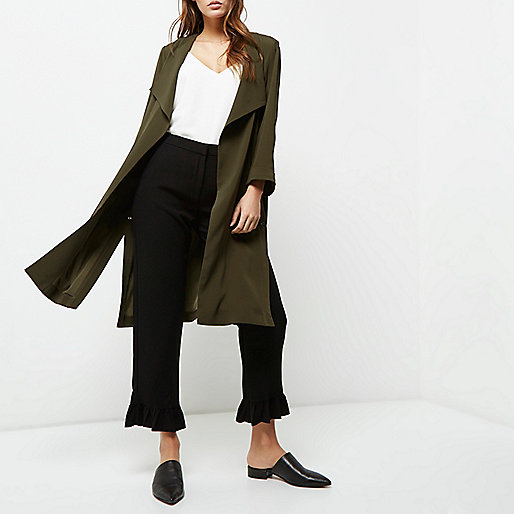 river island black jelly sandals,River I9Sland Khaki green popper side duster coat Coats / Jackets Sale women