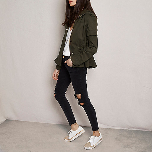 black and gold trainers womens river island,jacques-vertuk Ireland Khaki green RI Studio cropped utility jacket women 697471