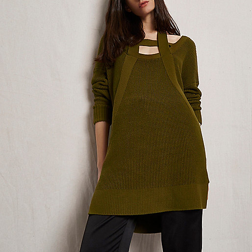 jacques-vertuk Khaki green RI Studio knit cut out sweater 697587 women RI Limited Edition