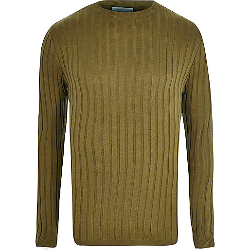 jacques-vertuk Khaki green ribbed muscle fit sweater 298900 men Jumpers / Cardigans