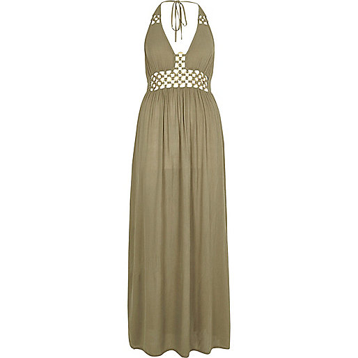 jacques-vertuk Khaki green ring front maxi beach dress 704803 women Swimwear / Beachwear Kaftans / Cover-Ups