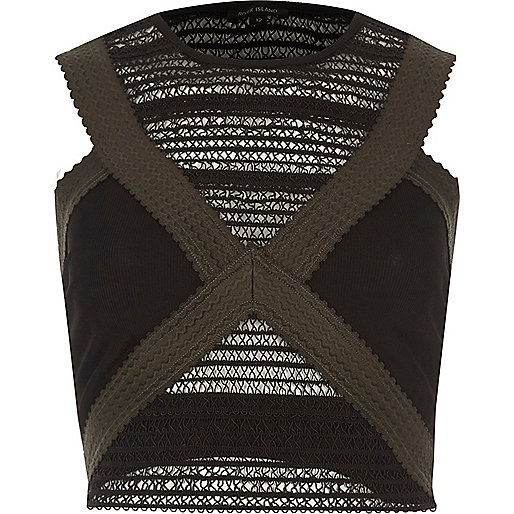 river island dogtooth dress,jacques-vertuk Outlet Khaki green sleeveless bandage crop top women 700758