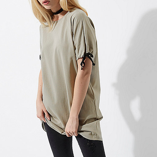 river island black top,jacques-vertuk Ireland Khaki green tie cuff longline T-shirt women 703459