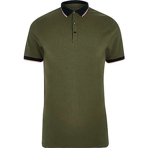 jacques-vertuk Khaki green tipped muscle fit polo shirt 301185 men Polo Shirts