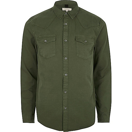 jacques-vertuk Khaki green twill casual western shirt 297846 men Casual Wear