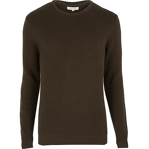 jacques-vertuk Khaki green waffle long sleeve top 287005 men Jumpers / Cardigans