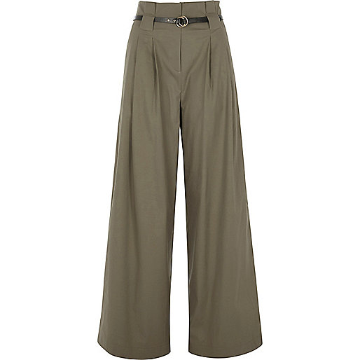 jacques-vertuk Khaki high waisted belted wide leg pants 709815 women Trousers Wide Leg Trousers