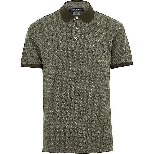 jacques-vertuk Khaki Jack & Jones Premium geo polo shirt 303004 men Polo Shirts