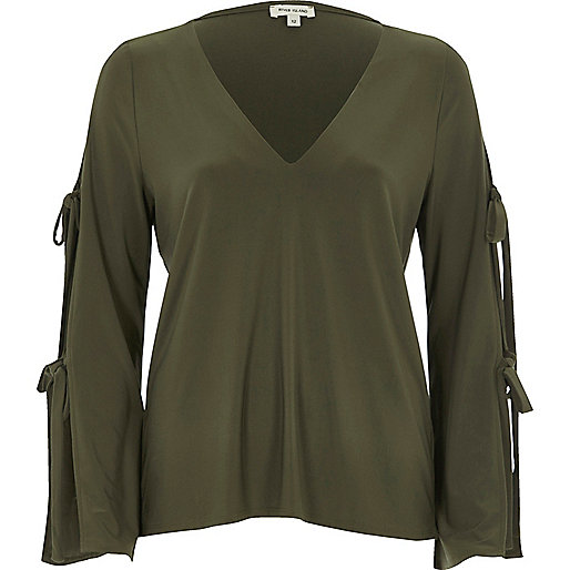 jacques-vertuk Khaki long sleeve tie sleeve top 696860 women Seasonal Offers