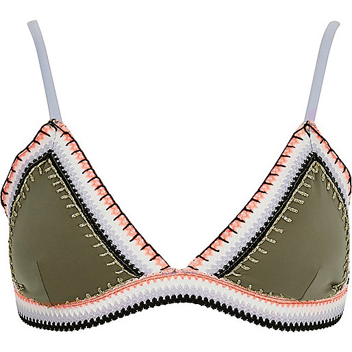 river island gifts for her,jacques-vertuk South Africa Khaki saddle stitch triangle bikini top women 703122