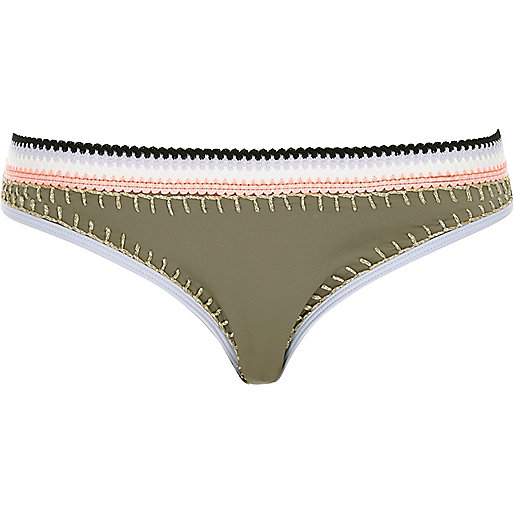 river island gifts for her,jacques-vertuk South Africa Khaki saddle stitch triangle bikini top women 703122