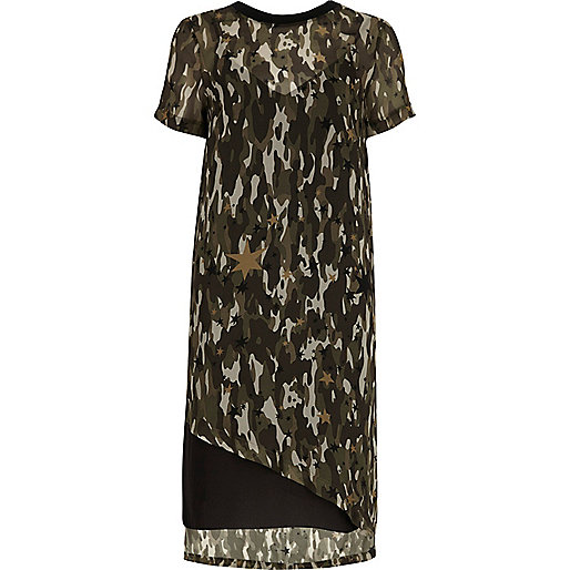 jacques-vertuk Khaki sheer camo asymmetric hem T-shirt dress 699685 women Dresses