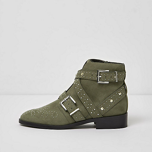 river island navy jeans,Island River Khaki studded side buckle ankle boots Boots Shoes / Boots women