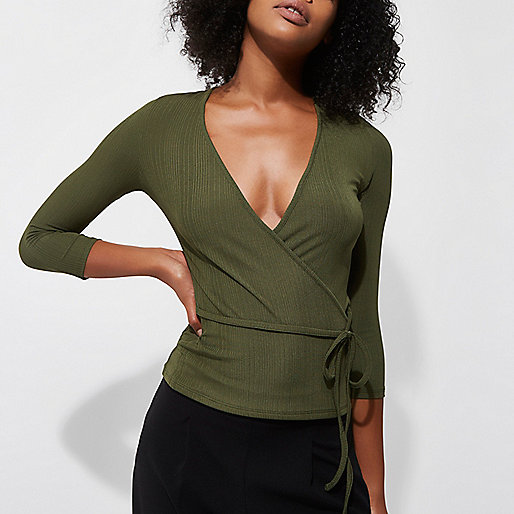 river island ladies shoes and sandals,jacques-vertuk Dresses Going Out Khaki wrap waist tie long sleeve ballet top Crop Tops / Bralets Tops women