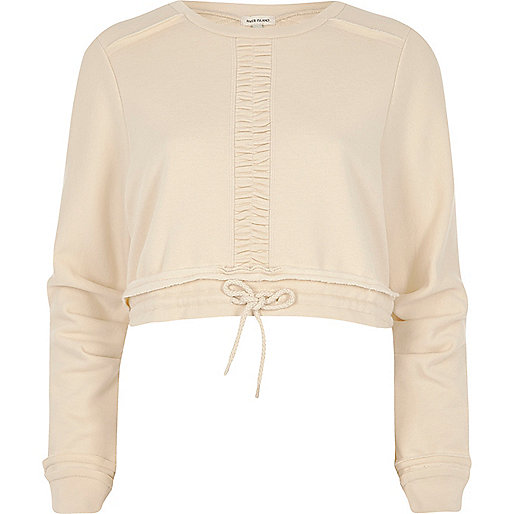 jacques-vertuk Light beige ruched cropped sweatshirt 700875 women Tops