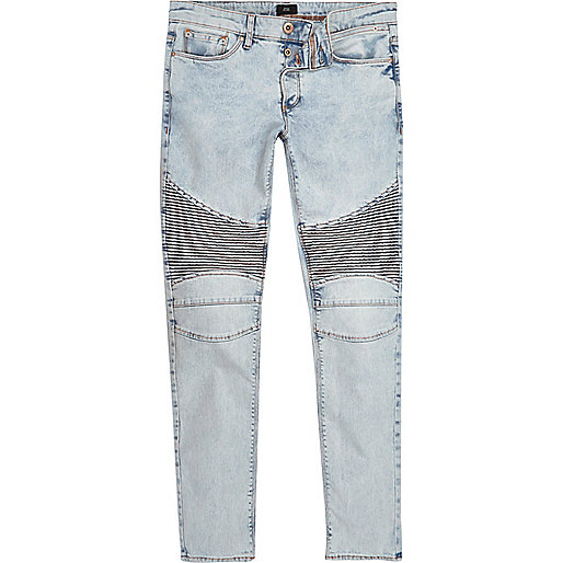 jacques-vertuk Light blue acid wash biker skinny jeans 302050 men Jeans Skinny Jeans