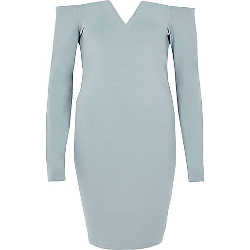 jacques-vertuk Light blue bardot long sleeve bodycon dress 704798 women Dresses