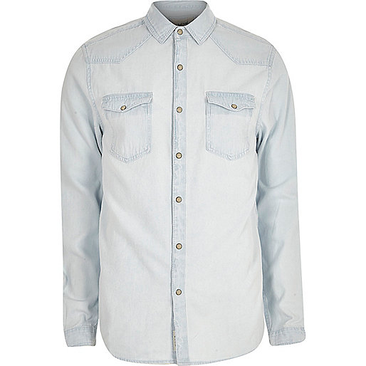 jacques-vertuk Light blue bleached denim western shirt 298192 men Seasonal Offers