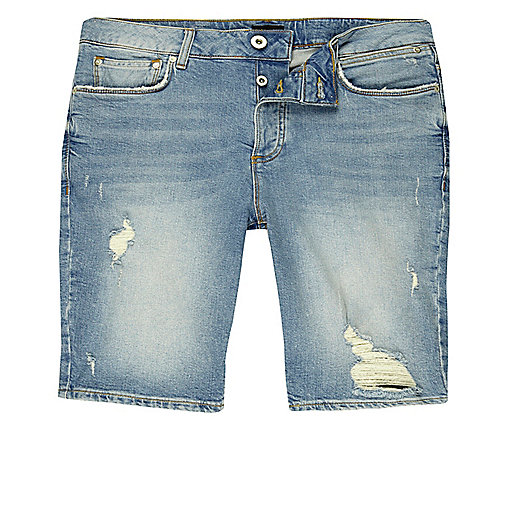 jacques-vertuk Light blue distressed skinny fit denim shorts 303067 men Shorts Casual Shorts