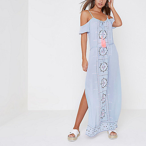 river island long fur coat,Riverine Islands Light blue embroidered maxi beach dress Caftans / Cover-Ups Swimwear / Beachwear women