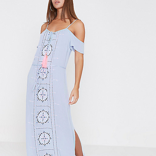 river island long fur coat,Riverine Islands Light blue embroidered maxi beach dress Caftans / Cover-Ups Swimwear / Beachwear women