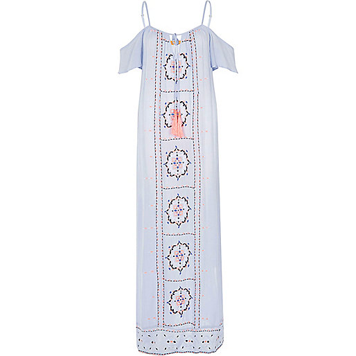 jacques-vertuk Light blue embroidered maxi beach dress 708527 women Swimwear / Beachwear Kaftans / Cover-Ups