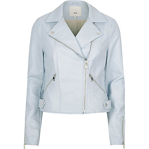 jacques-vertuk Light blue faux leather biker jacket 705382 women Coats / Jackets Jackets