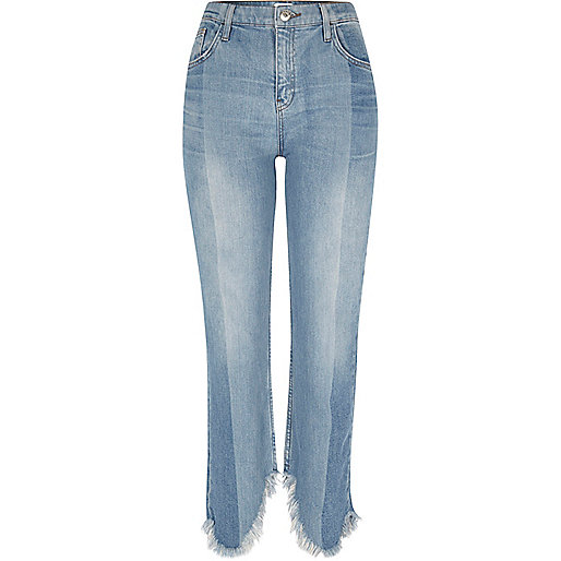 jacques-vertuk Light blue frayed straight cropped leg jeans 705596 women Jeans Boyfriend / Slouch Jeans