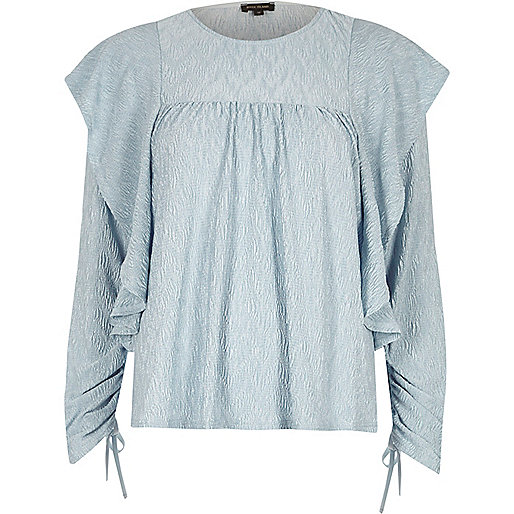 river island black lace up boots,jacques-vertuk Stores Light blue frill drawstring sleeve top women 701518