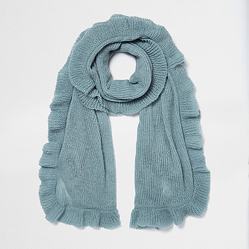 jacques-vertuk Light blue frill hem knit scarf 704506 women Accessories Scarves