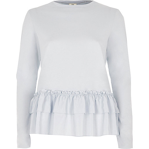 river island sign in,jacques-vertuk Ireland Light blue frill hem long sleeve T-shirt women 706835