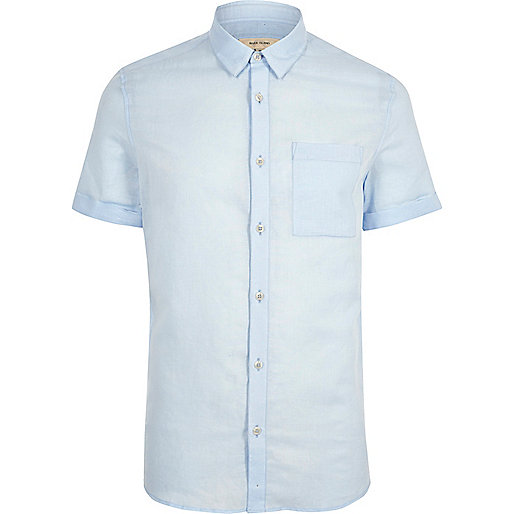 jacques-vertuk Light blue linen blend short sleeve shirt 300703 men Shirts