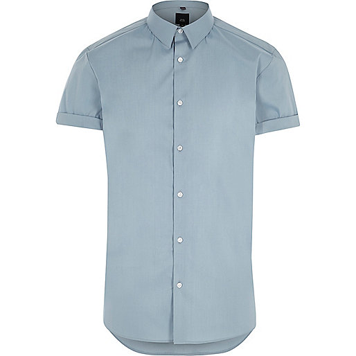 jacques-vertuk Light blue muscle fit short sleeve shirt 302101 men Shirts Short Sleeve Shirts