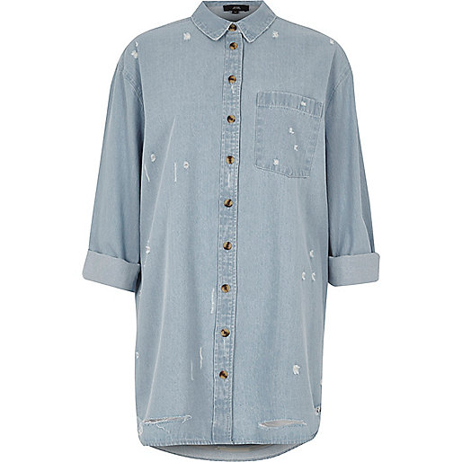 jacques-vertuk Light blue oversized distressed denim shirt 704910 women Tops Shirts